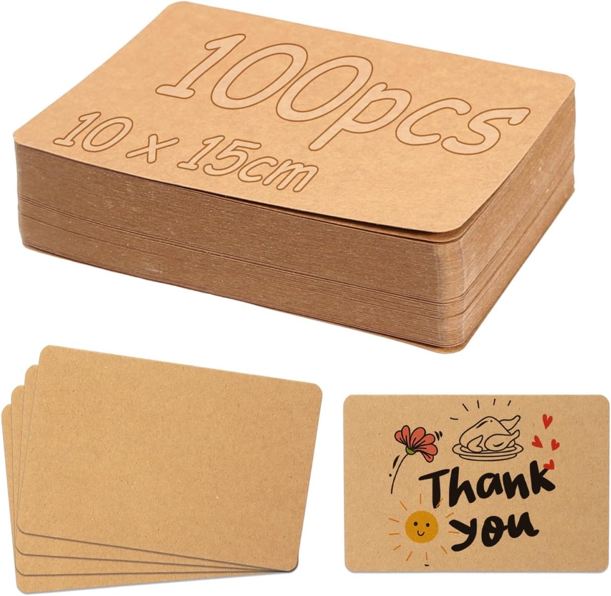 SnelShoppen - A6 Kraft Papier Kaarten, 100 Stuks, 350 gsm Blank Kraftpapier, 10 x 15 cm, Postkaarten, Perfect voor Bruiloft, Uitnodigingen, Wenskaarte