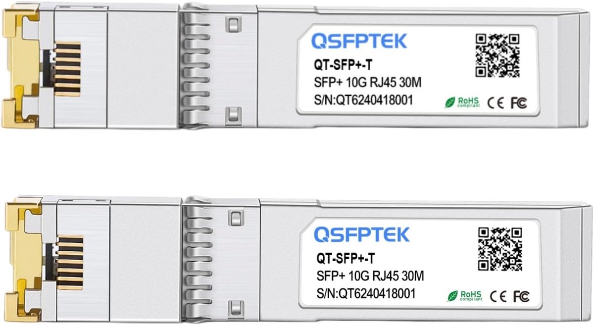 SnelShoppen - 10GBASE-T SFP+ RJ45 Module - 2 Stuks - Tot 30m - 10G/5G/2.5G/1.25G - Copper Transceiver voor Netwerkapparatuur - Geschikt voor CAT6A/CAT
