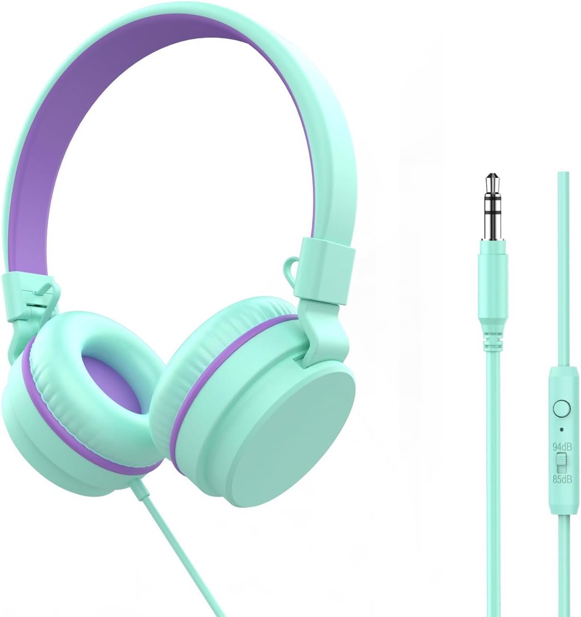 SnelShoppen - Hoofdtelefoon voor Kinderen, On-Ear Bedrade Hoofdtelefoon met Microfoon, Volumebegrenzer 85/94dB, Opvouwbaar, 3,5 mm Bedraad Koord, Idea