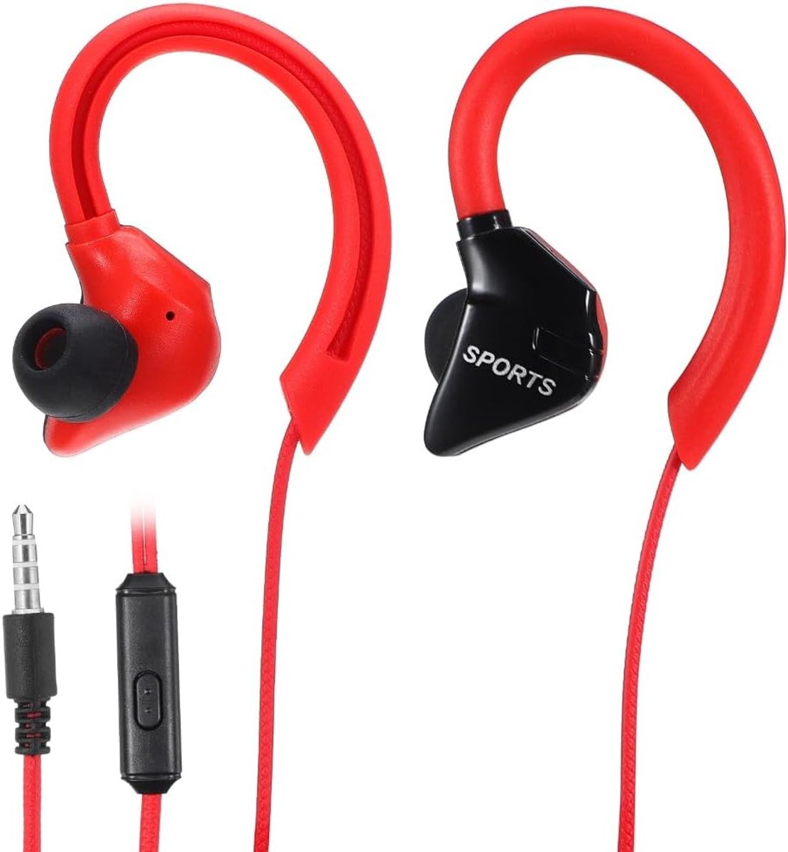 SnelShoppen - Bedrade Sporthoofdtelefoon met Oorhaak, Waterdicht, Comfortabel en Lichtgewicht Aluminium, In-Ear Hoofdtelefoon voor Hardlopen, Fitness