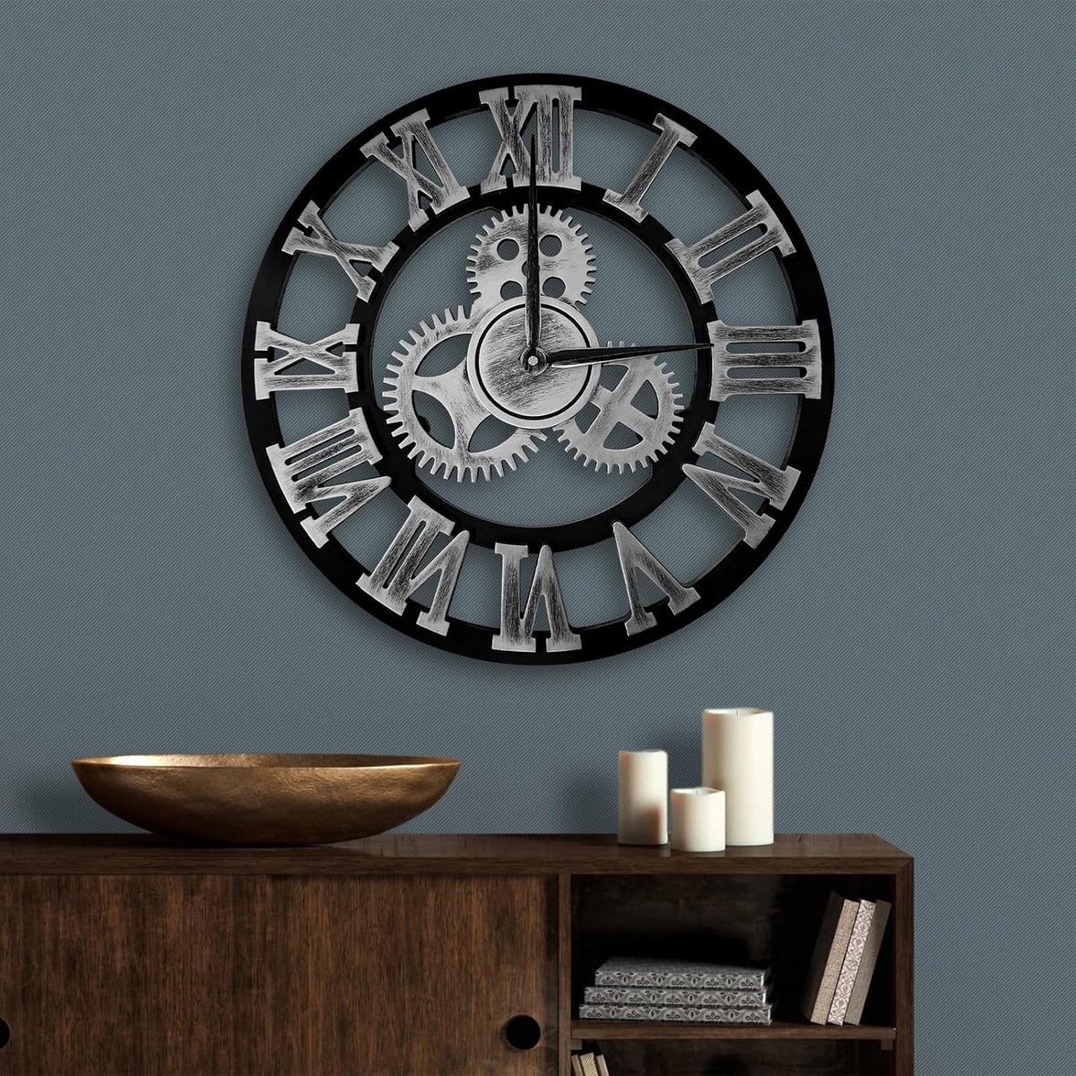 SnelShoppen - Stille Quartz Wandklok Vintage met Romeinse Cijfers - Houten Klok voor Woonkamer, Keuken, Café - Decoratie & Cadeau Idee