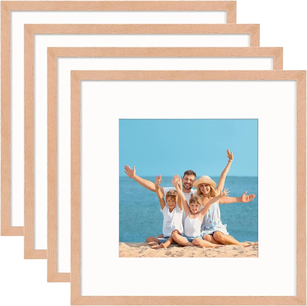 SnelShoppen - Set van 4 vierkante fotolijsten eiken met kunststof glas, 30 x 30 cm voor 8 x 8 inch foto's met passe-partout of 12 x 12 inch zonder pas