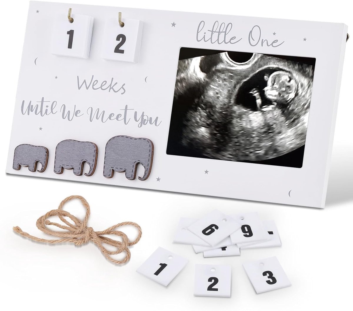 SnelShoppen - Baby Eerste Scan Fotolijsten - Zwangerschapsaankondiging voor Toekomstige Moeders - Houten Fotolijst in Wit en Lila - Rechthoekig 24x13c