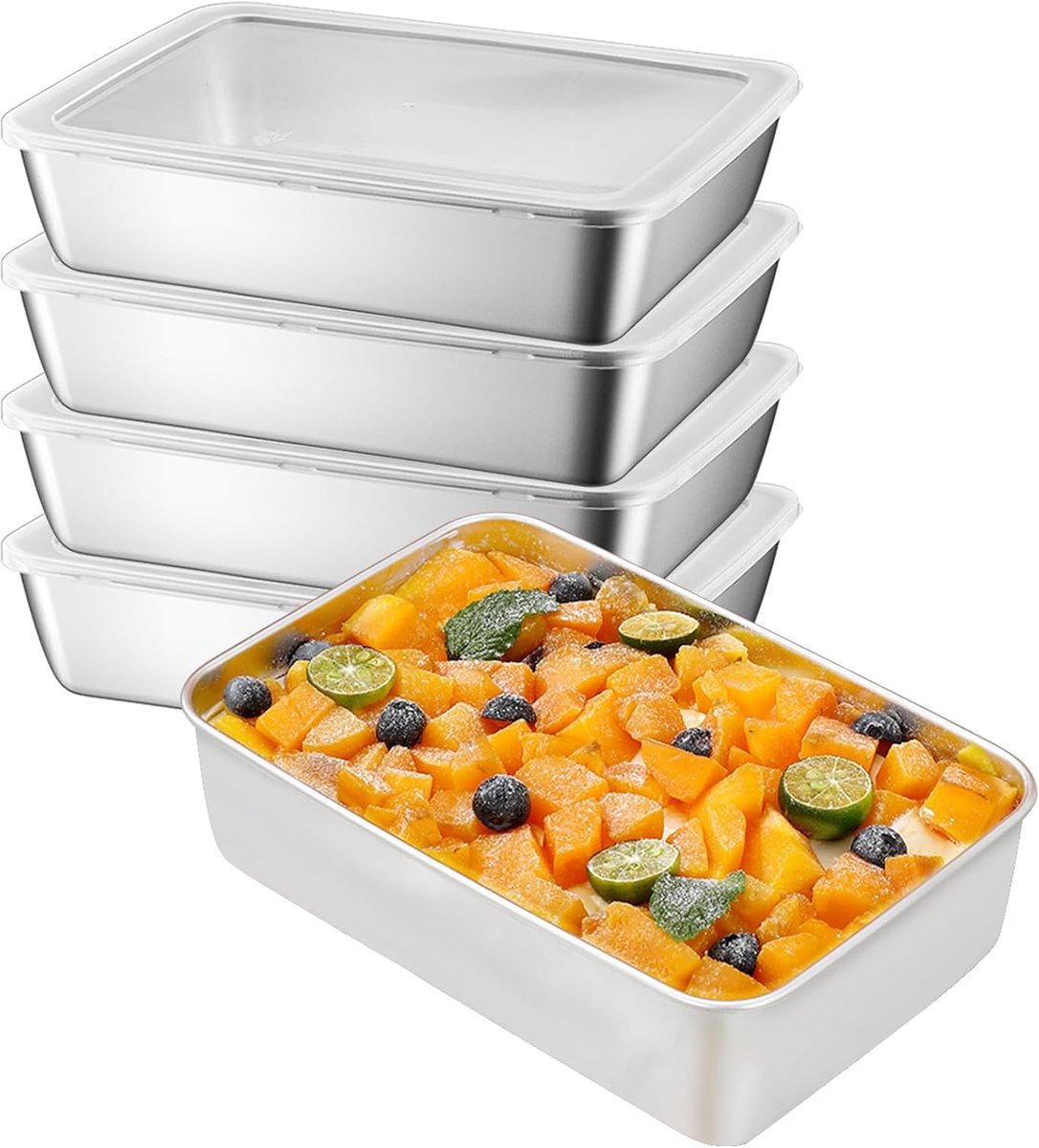 VHV - Vershoudbakjes - RVS vershoudbakjes met deksel - Snackdoosjes - Lunchbox - Set van 4 - Stapelbaar - Herbruikbaar - Voor school, werk, horeca en onderweg - Zilver