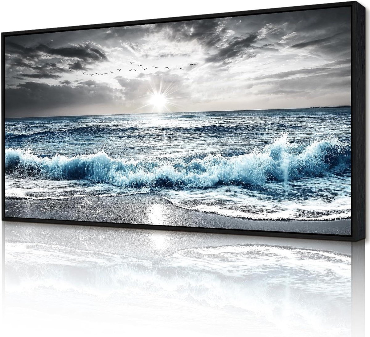 Wanddecoratie Canvas - Muurkunst Ingelijst - Ruimte Verfraaien - Natuurlijke Landschapsfoto - 60x120 cm - Zonsopgang Zee