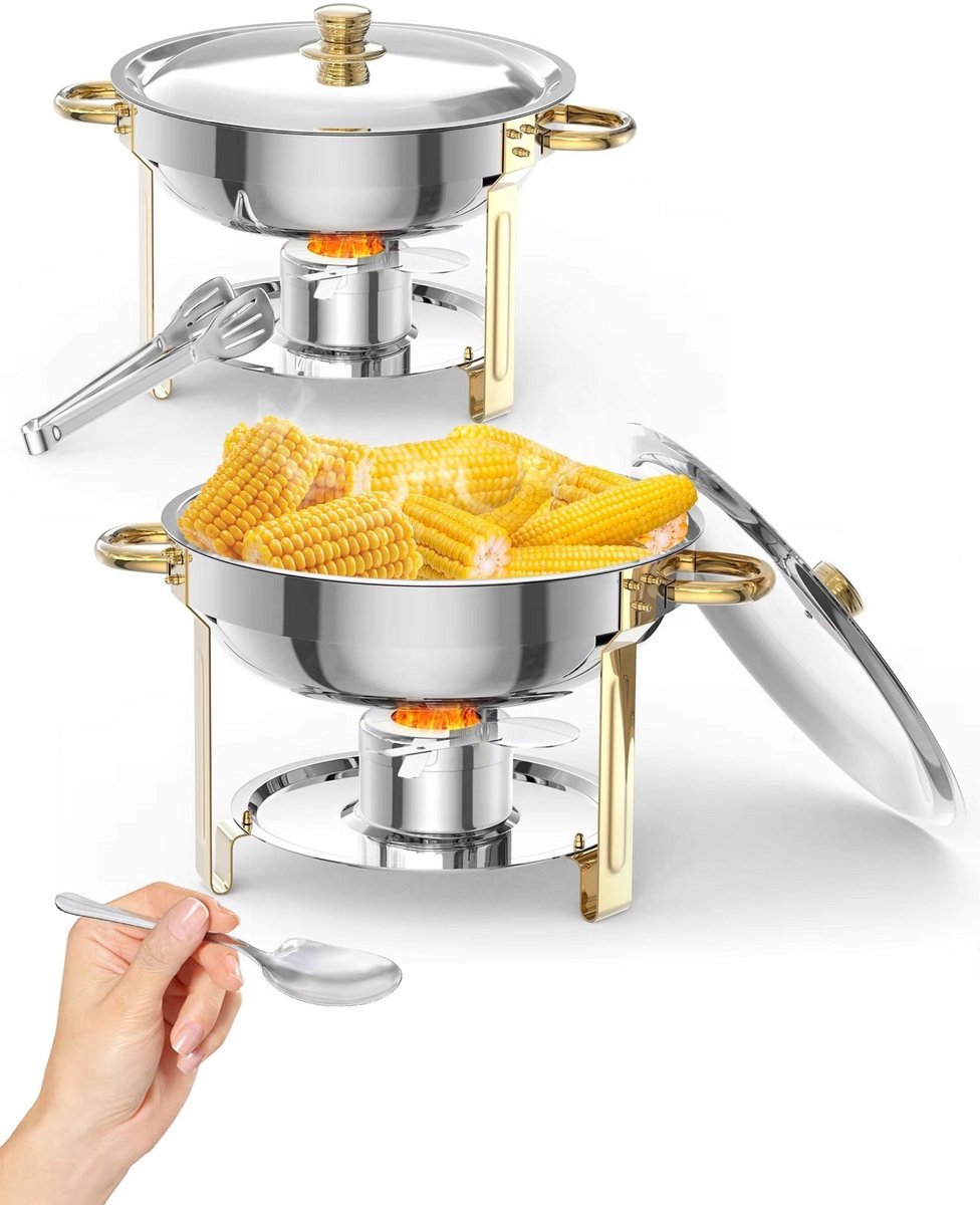 Set van 2 Chafing Dishes 5L - Voedselwarmer met Deksel en Accessoires - voor catering en feesten - Roestvrij Staal