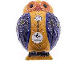 Hangpot Uil - Keramiek Wandpot - Terras Decoratie - 100% Handgemaakt - 27 cm - Oranje Blauw