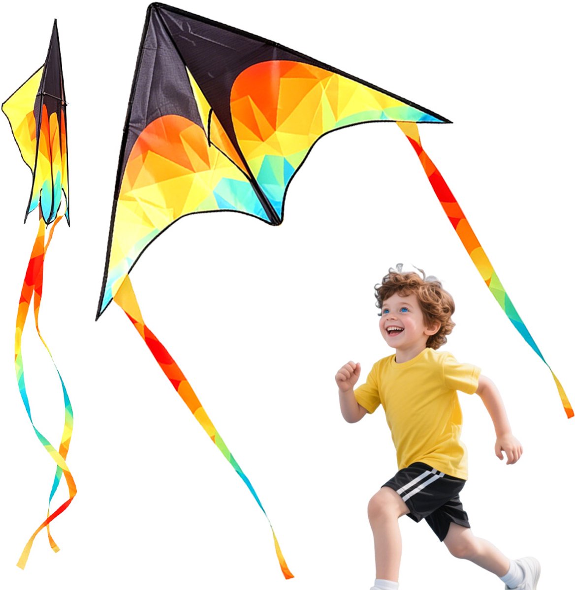 Vlieger voor Kinderen - Driehoek Kite Vlieger - 125 cm - 50 m Lijn - met Draagtas - Opvouwbaar - Buitenspeelgoed - Voor Strand en Park - Cadeau