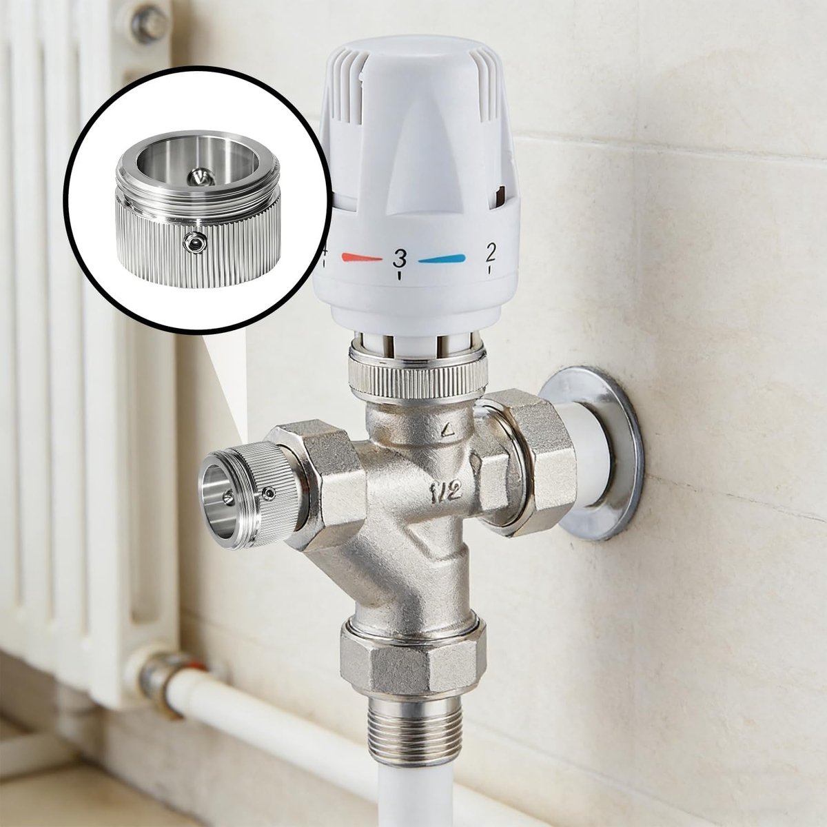 Thijox - 2 Stuks Radiatorkraan Adapters M30x1,5 Roestvrij Staal met Sleutels & Schroeven - Thermostaatknop RA Adapter voor Danfoss en Meer - Duurzaam