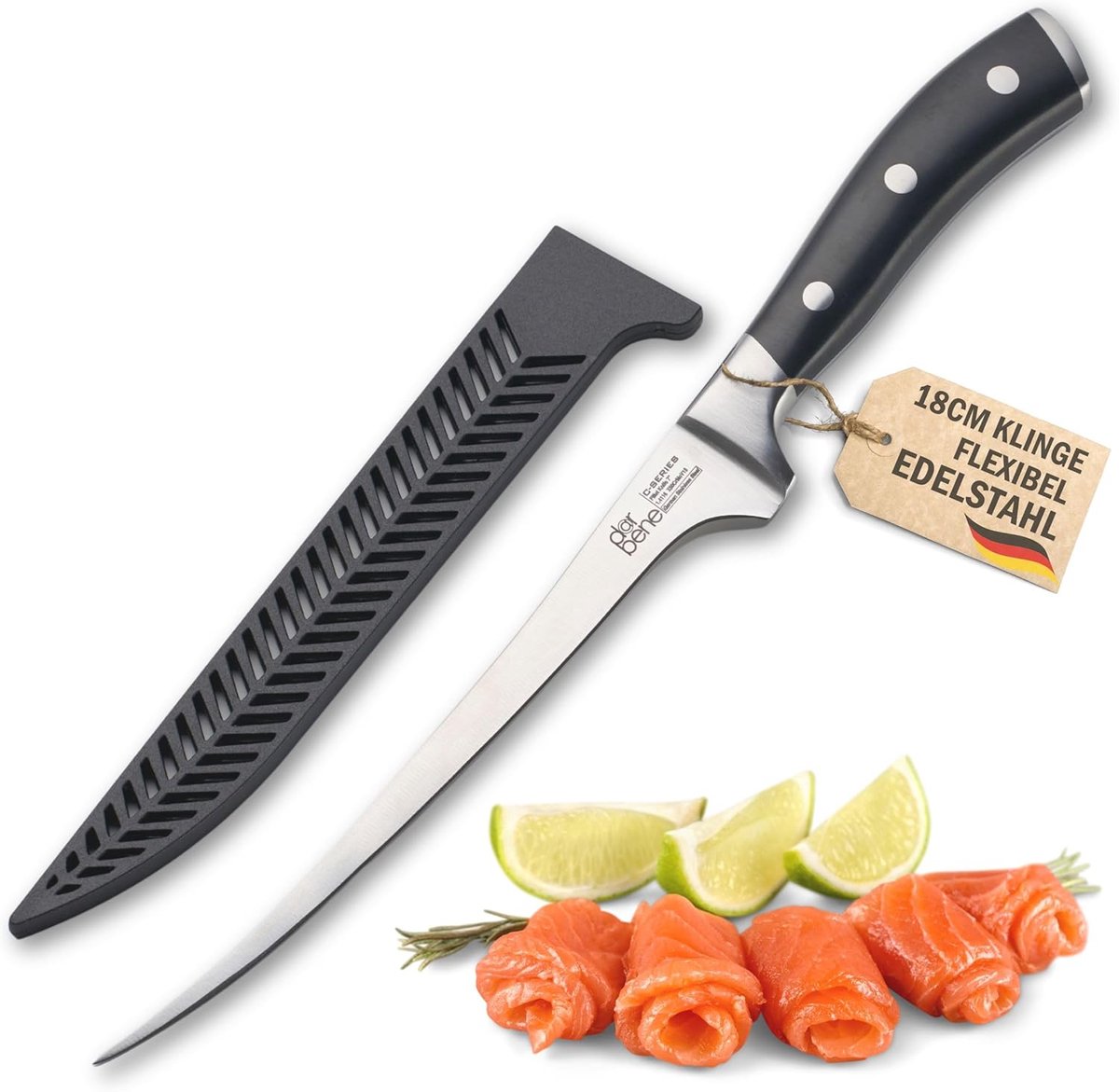 Thijox - Professioneel Fileermes 18cm - Flexibel Keukenmes van Duits Roestvrij Staal - Ergonomisch Antislip Handvat voor Precisie - Perfect voor Vlees
