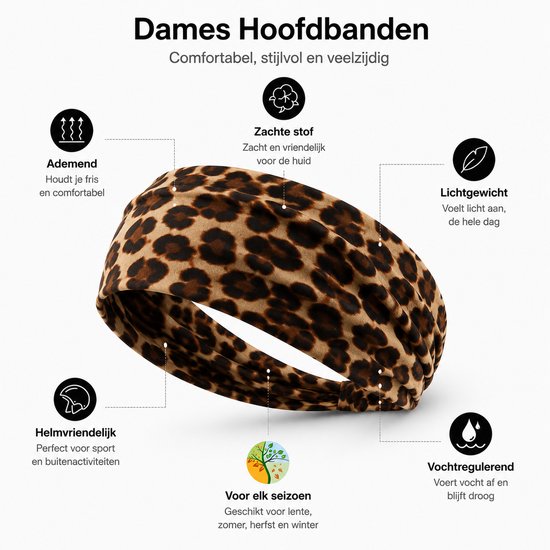 Dames hoofdband met luipaardprint, zacht, ademend en lichtgewicht. Perfect voor sport en het hele jaar.