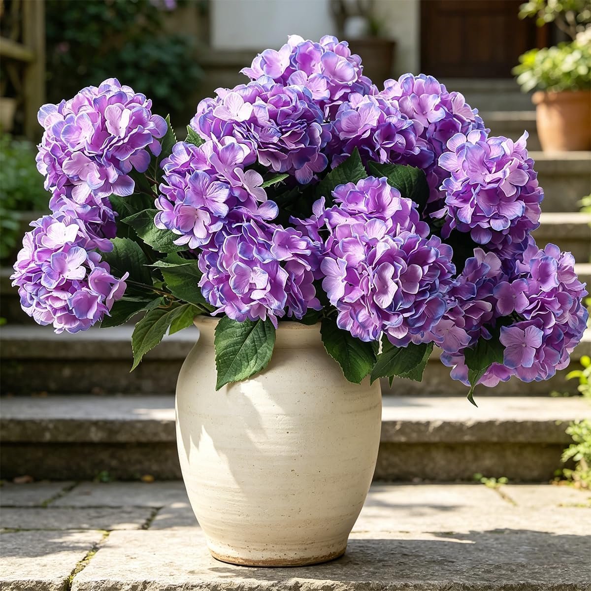 SnelShoppen - 3 Stuks Grote Kunsthydrangea's 45cm Paars - Falsoverhuur voor Vaas, Tafel, Tuin, Balkon, Bruiloft Decoratie