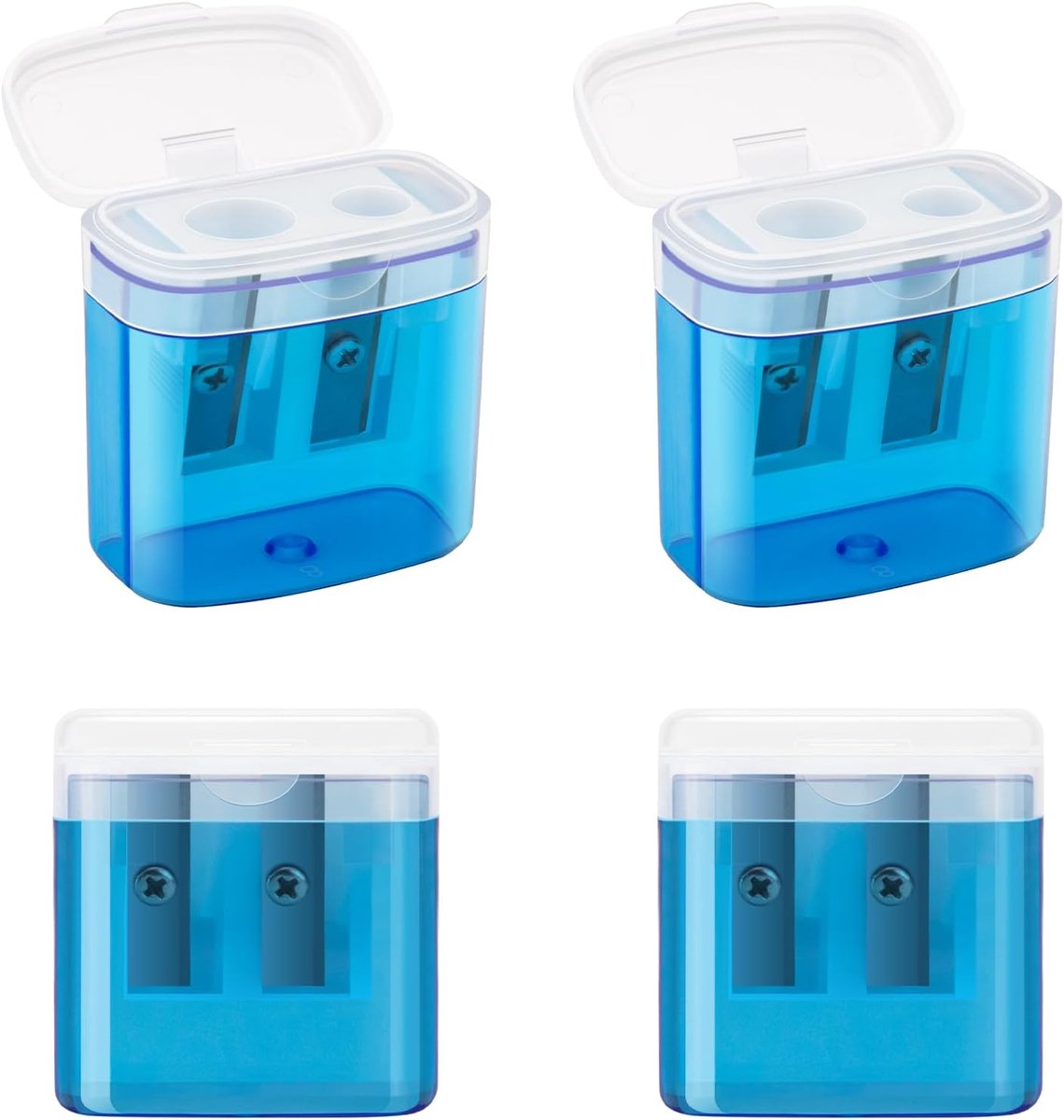 SnelShoppen - Pencil Sharpener met Houder, 4 Stuks, Dubbel Gat Puntenslijper voor Dikke en Dunne Potloden, Handheld Puntenslijper met Deksel, Voor Kin