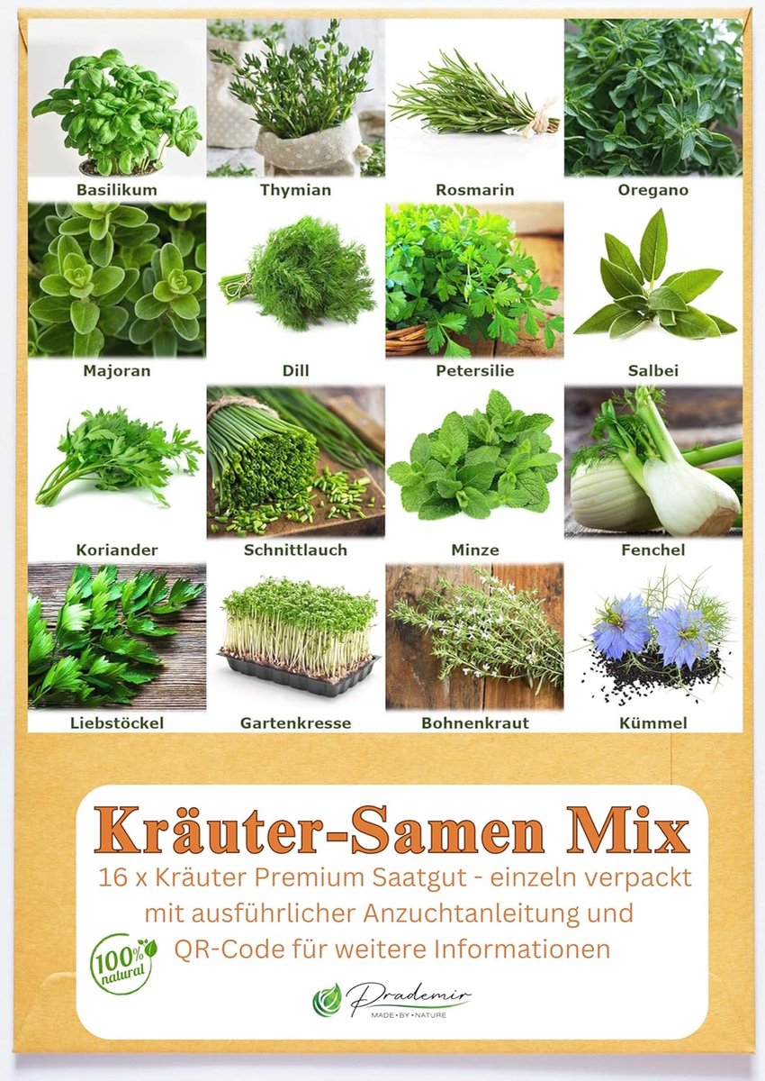 SnelShoppen - Herb Garden/Kitchen Spice Mix Set 16 x Zaden van Populaire Kruidensoorten uit Portugal - 100% Natuurlijke Oregano, Tijm, Marjolein, Roze