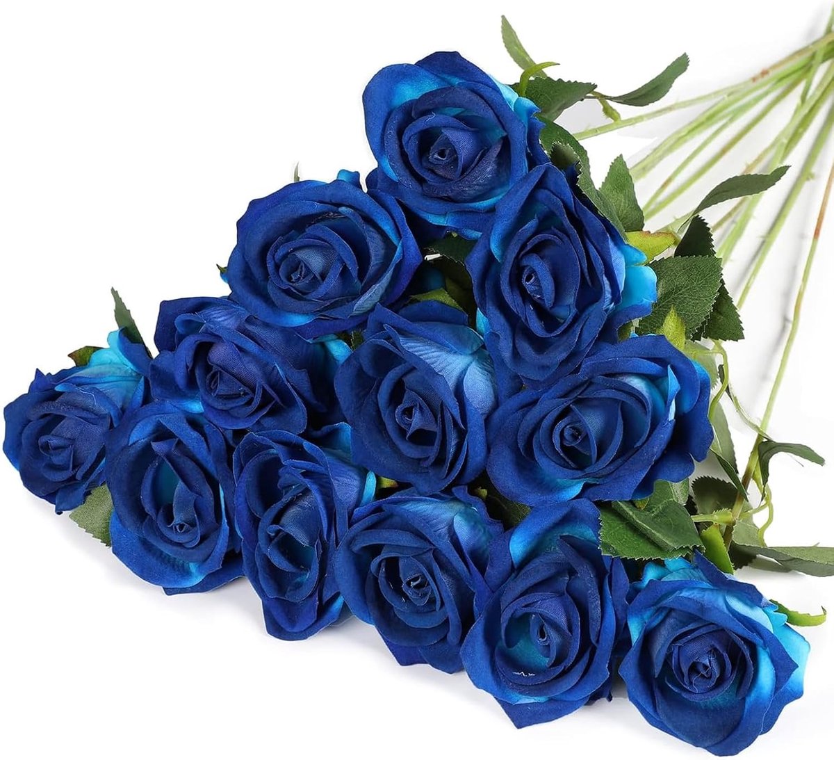 SnelShoppen - Pack van 12 Kunstbloemen, Zijden Rozen met Bladeren en Verstelbare Stelen, Realistische Soft Kunstbloemen voor Bruiloft, Feest, Valentij