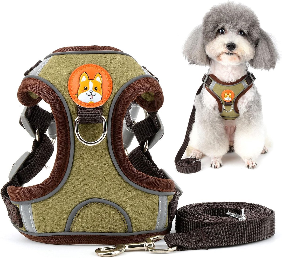 SnelShoppen - Zunea Harnas en Leash voor Kleine Honden - Anti-Trek Functie - Verstelbaar Reflecterend Puppyharnas - Zachte Suède Jas - Waterdichte Kat