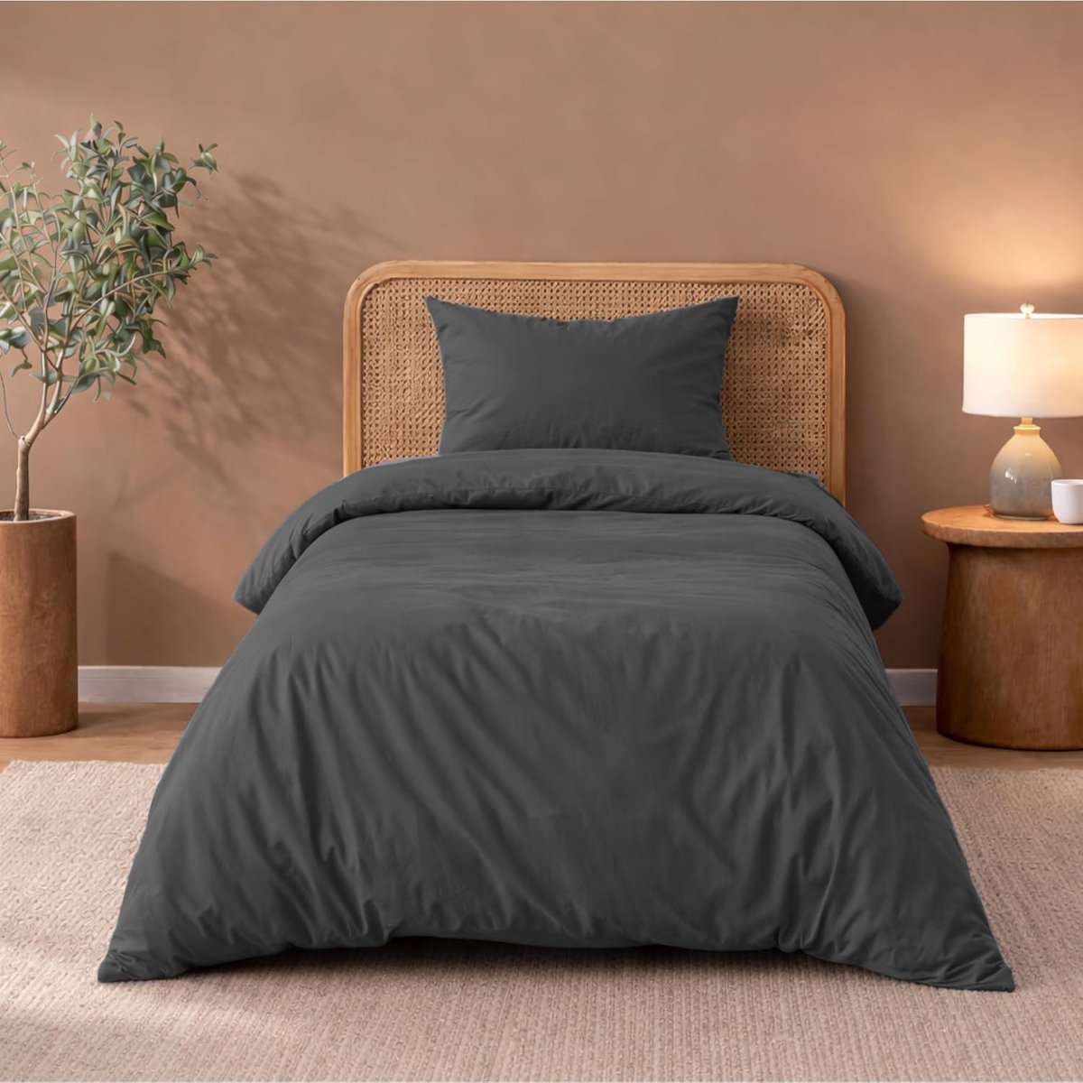 SnelShoppen - Twinzen Dekbedovertrek 135 x 200 cm met 1 Kussensloop 50 x 70 cm, Donkergrijs - Microvezel Beddengoed Set, Oeko-Tex, Ademend en Lichtgew