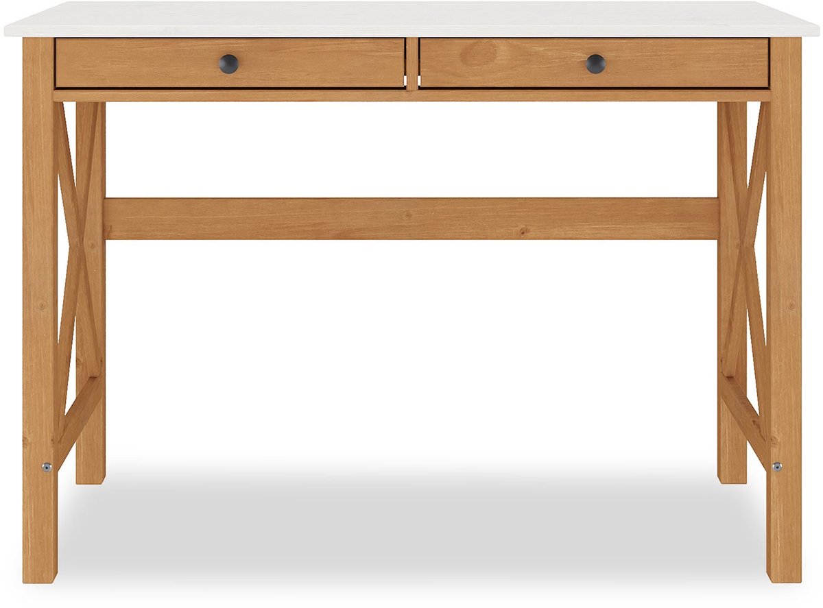 Bureau ADRIAN met 2 lades van massief hout – wit/eiken