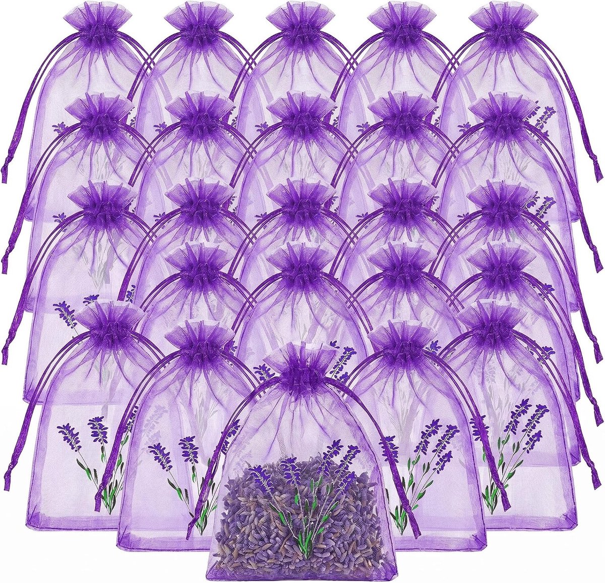 SnelShoppen - Pack van 25 Organza Tassen Lavendelzakjes Lege Trekkoordzakken 7x9 cm voor Geuren en Vullingen zoals Lavendel, Bruiloft, Feest, Cadeaus