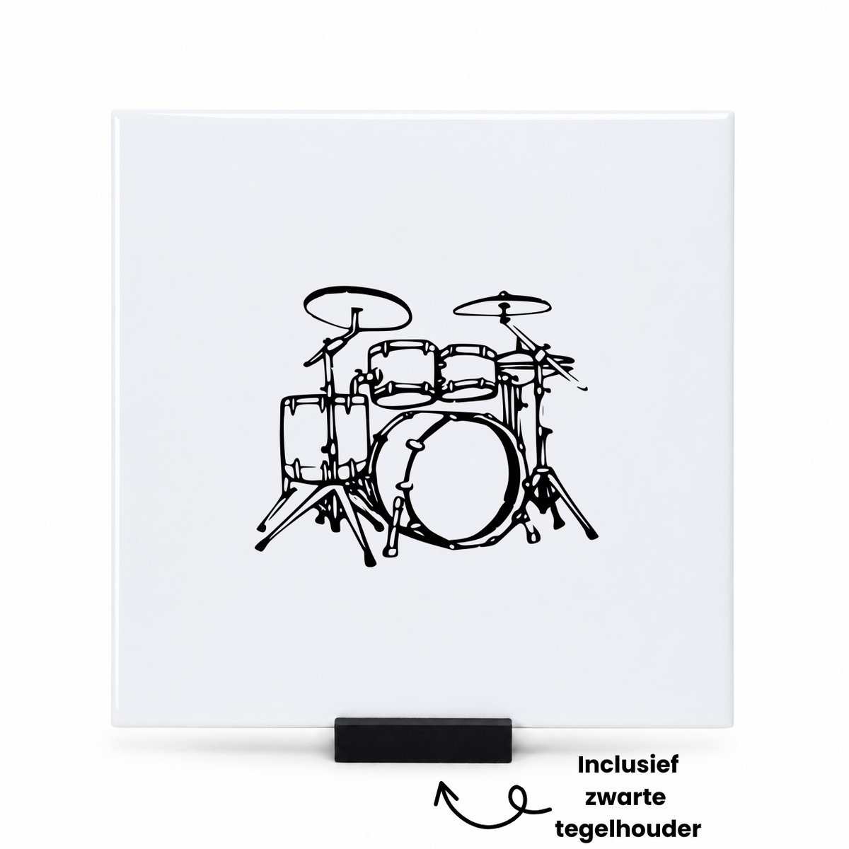 Hacebo Drumstel tegeltje met tegelhouder - Drum - de beste drummer - tegeltjes met tekst - kado voor een drummer - spreuktegels - 15x15 CM Wit