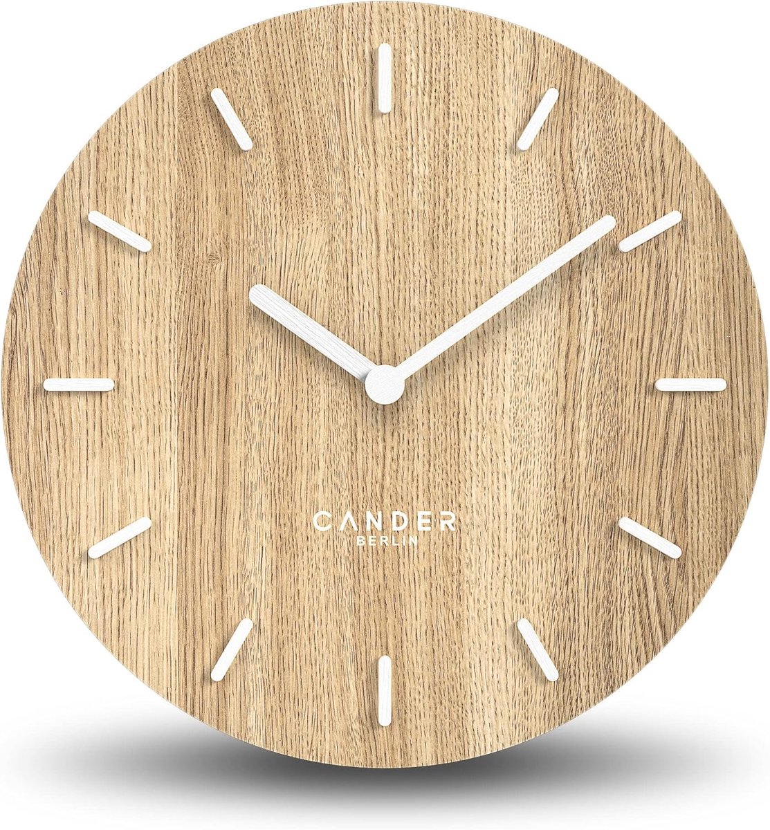 SnelShoppen - Moderne Houten Wandklok 30 cm - Stille Analoge Klok van Eikenfineer - Vintage Design voor Keuken en Woonkamer - Geen Tikkende Geluiden