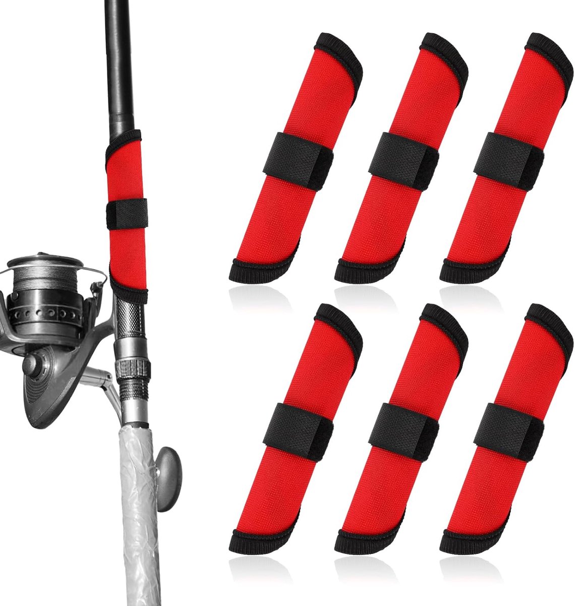 SnelShoppen - 6 Stuks Lure Wraps, 15cm Vistrap Covers, Viskoffers, Haakbeschermers voor Veilig Vissen met Hengel, Rood, Viskleding Set