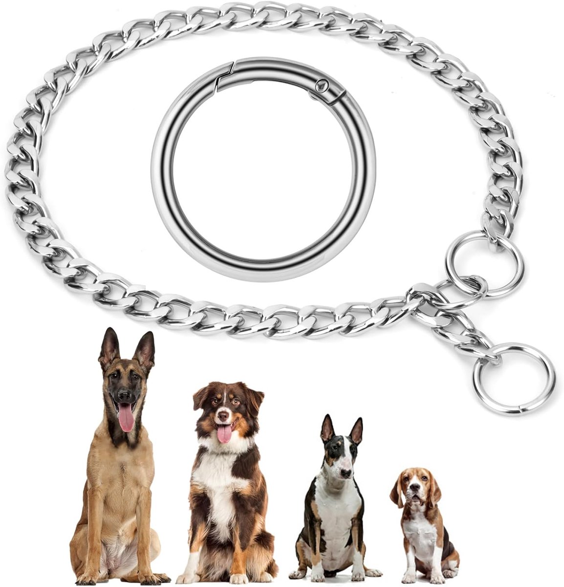 SnelShoppen - Dog Chain Collars, No Pull Metalen Choke Necklace voor Honden, Verstelbare Trainingshalsband, Duurzaam Zilver Gecoat Hondenhalsband voor