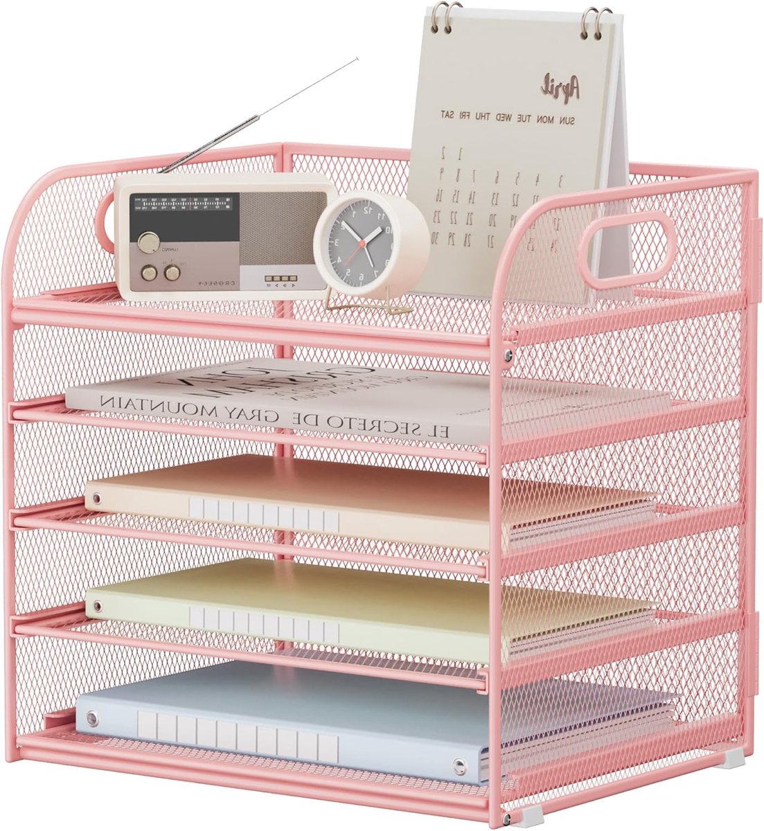 Thijox - Bureau-organizer met 5 niveaus brievenbak, stapelbare dossierhouders, opbergvakken met handvat voor A4-documenten, papier en tijdschriften in