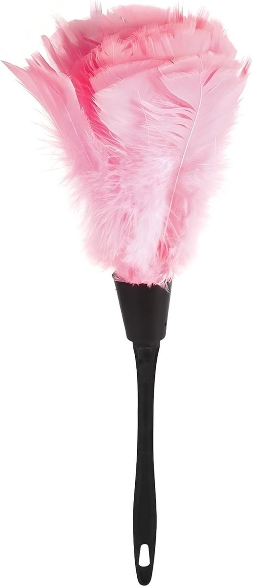 SnelShoppen - Soft Turkey Feather Duster Borstel met Zwarte Handgreep - Schoonmaakgereedschap voor Meubels en Auto - Roze - Stof en Vuil Verwijderen z