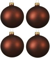 4x Mahonie bruine glazen kerstballen 10 cm - Mat/matte - Kerstboomversiering mahonie bruin