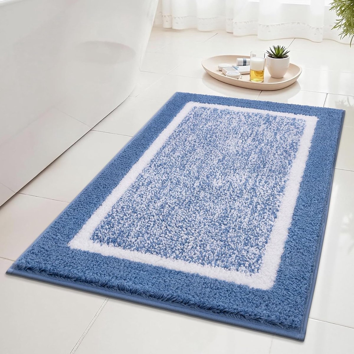 SnelShoppen - Badmat Antislip 50x80 cm, Zacht en Waterabsorberend, Machinewasbaar Badkamer Tapijt voor Douche, Badkuip en Toilet, Blauw