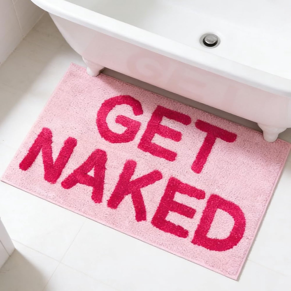 SnelShoppen - GET Naked Badmat - Roze Badkamermat - Antislip en Absorberend - Microfiber Badmat 50x80 cm - Kleurrijke Badkamer Tapijt voor Douche en T
