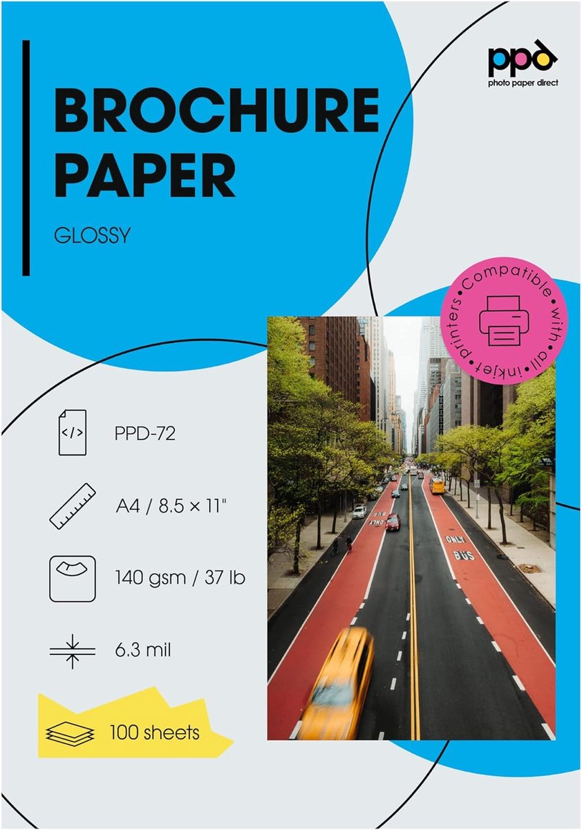 SnelShoppen - A4 Premium Inkjet Flyer Papier 140g/m2 Glanzend 100 Vellen Dubbelzijdig Printbaar voor Brochures, Presentaties en Marketingmaterialen
