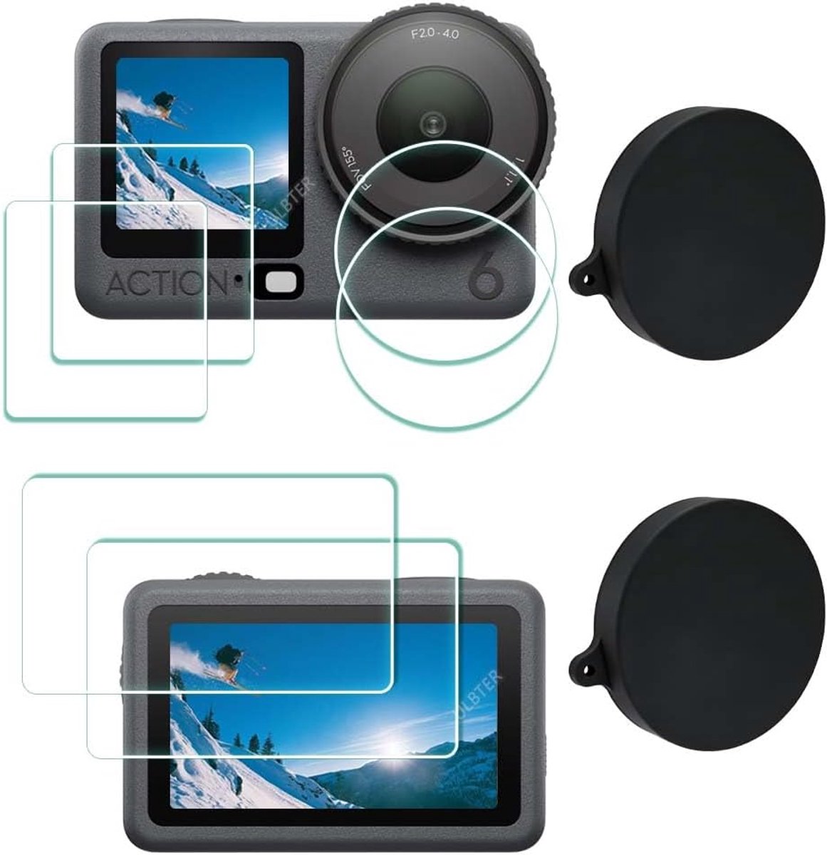 SnelShoppen - Screenprotector voor DJI OSMO Action 6 Camera + Lens Cap Cover [2+6 stuks], Krasbestendig 9H Hardheid Gehard Glas, Anti-Bubble, Ultrahel