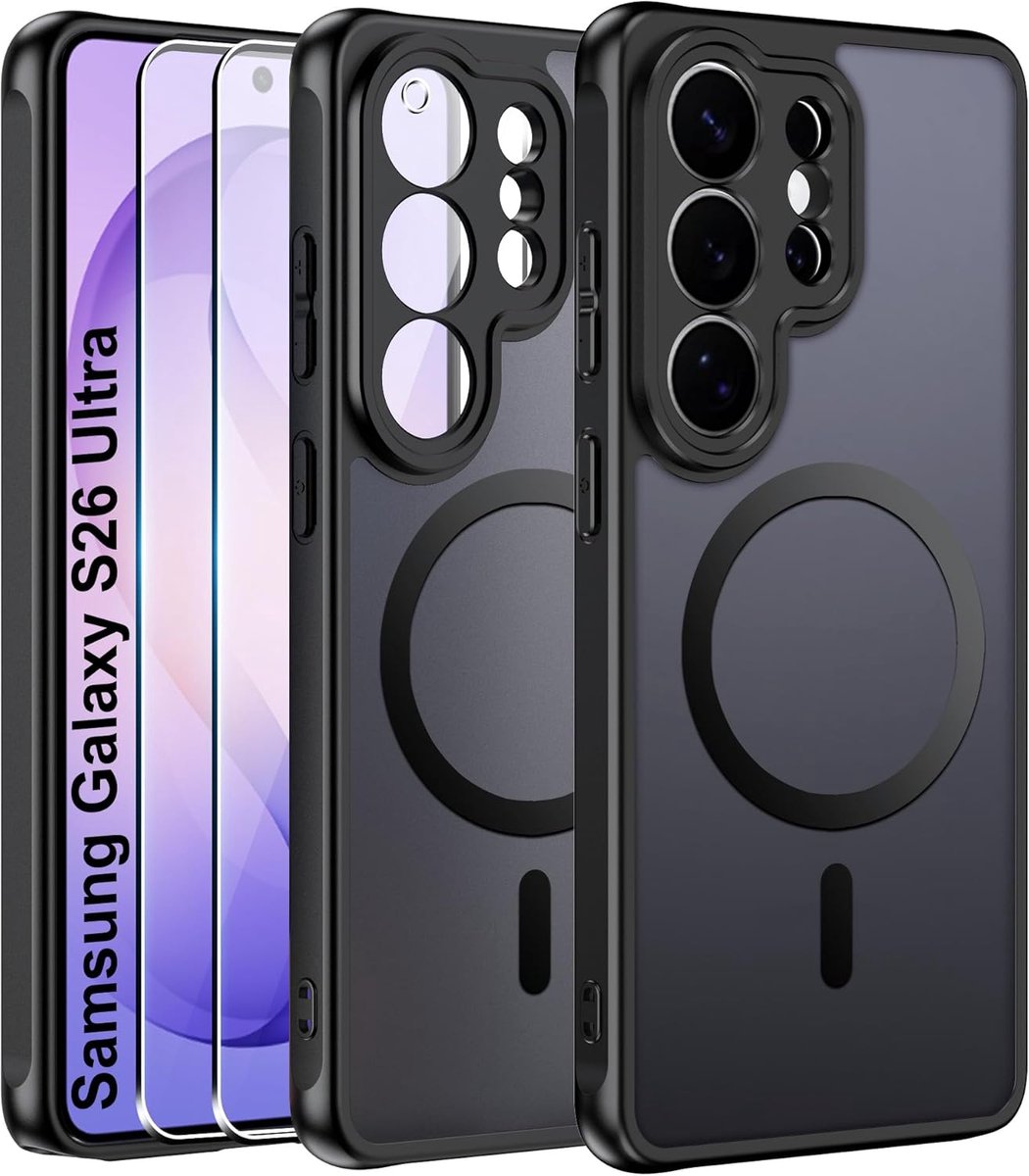 SnelShoppen - Magnetische Hoes voor Samsung Galaxy S26 Ultra 5G - Flexibele Siliconen Case met Pantserglas Beschermfolie en Matte Acryl Hoes - Perfect