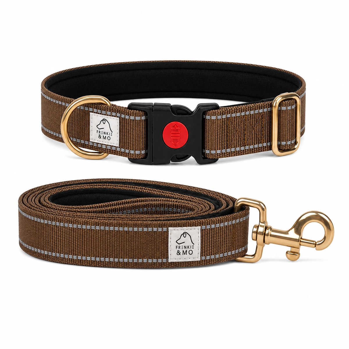 Hondenhalsband en Hondenriem Set – Reflecterend – Bruin – Maat S – Verstelbaar