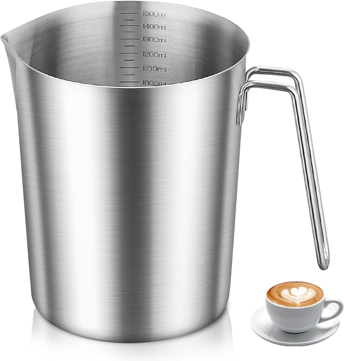 SnelShoppen - RVS Maatbeker 1500 ml - Hoogwaardige 304 Roestvrijstalen Maatbeker met Handvat en Schaal - Vaatwasserbestendig Keuken Accessoire voor Ba