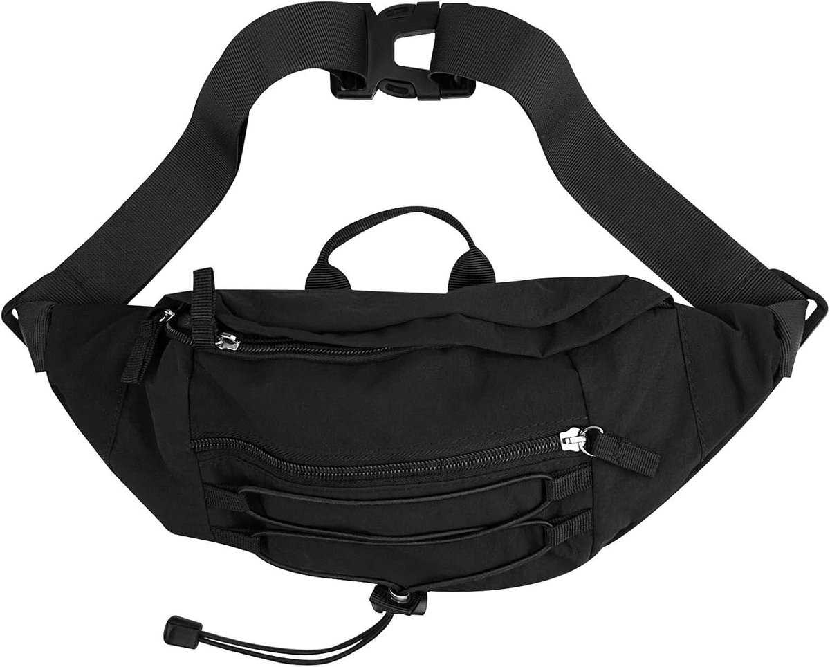 SnelShoppen - Multifunctionele Waist Bag - Zwarte Heuptas met Verstelbare Band, Waterdichte Bummtas met Ritszakken voor Hardlopen, Joggen, Hiken, Outd