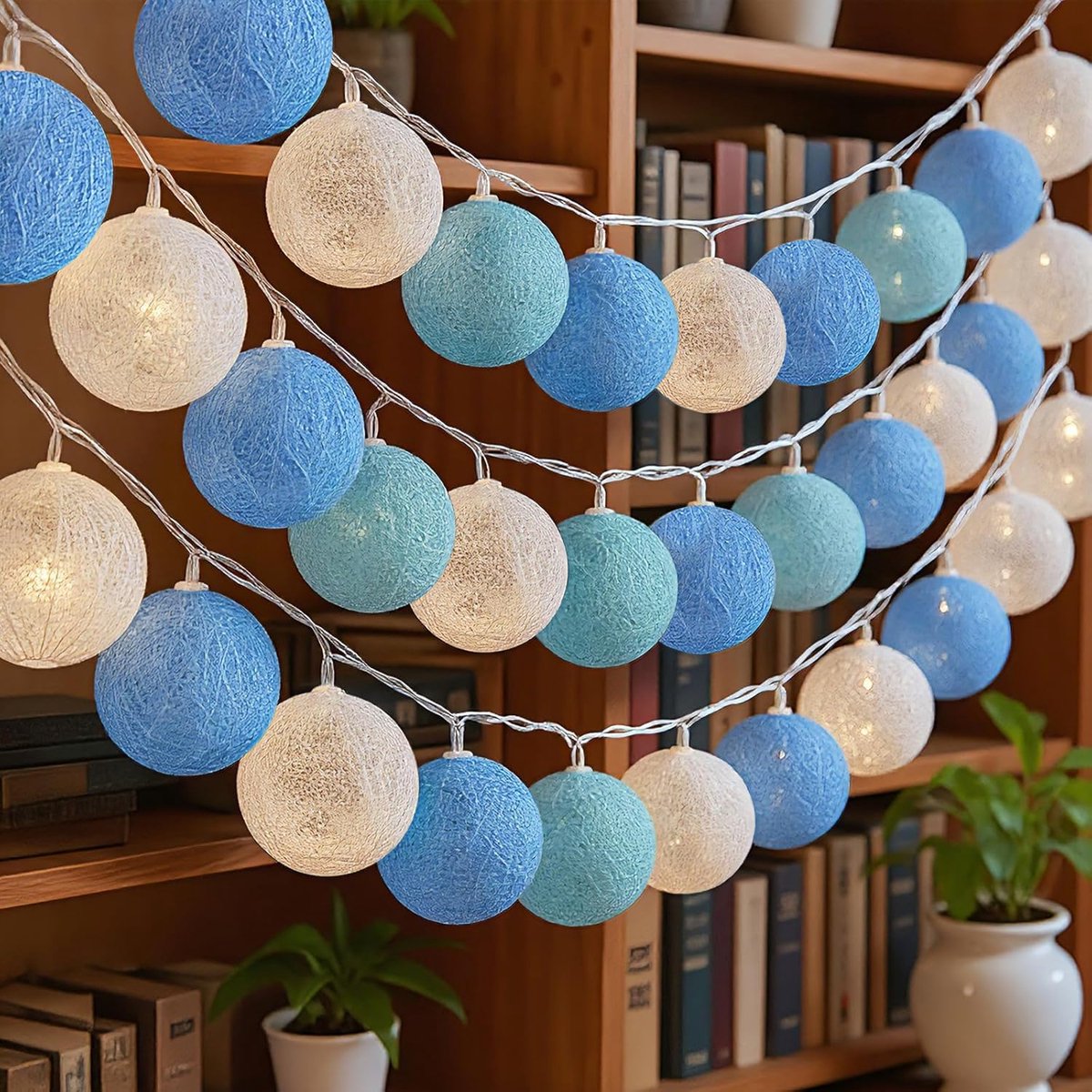 SnelShoppen - Cotton Balls Lichten 3m - 20 LEDs - Blauw - 3.5 cm - Batterij Aangedreven - Binnenverlichting voor Kinderen, Feesten, Kerst en Bruilofte