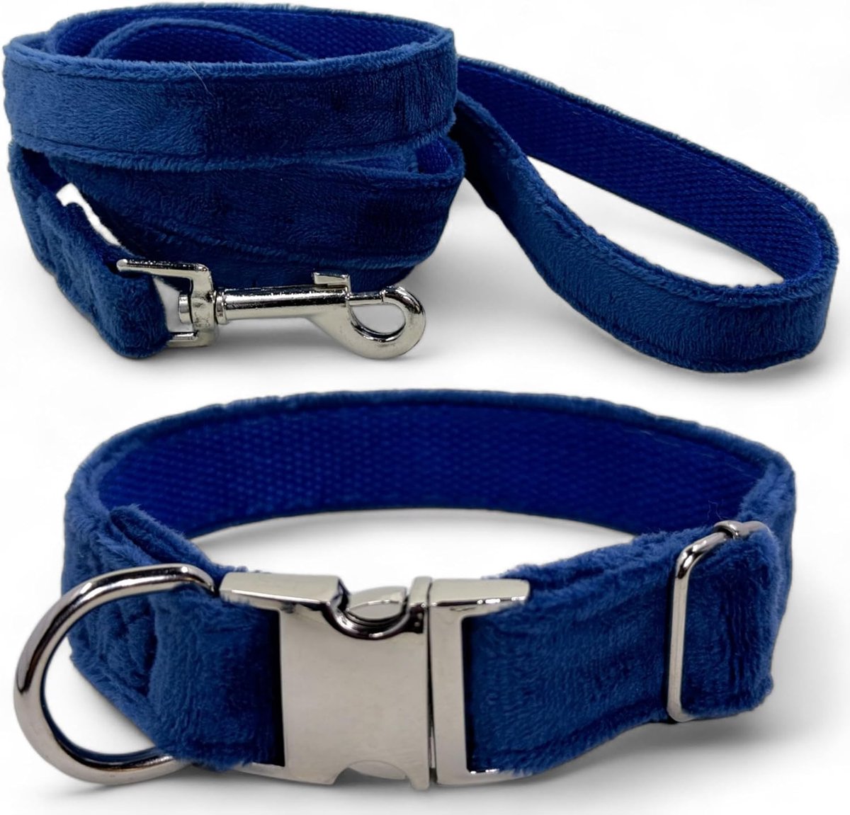 SnelShoppen - Hondenriem en Halsband Set 1.2m, Verstelbare Halsband, Robuust en Stijlvol, Blauw Velvet, Voor Wandelen in Park, Dierenaccessoires
