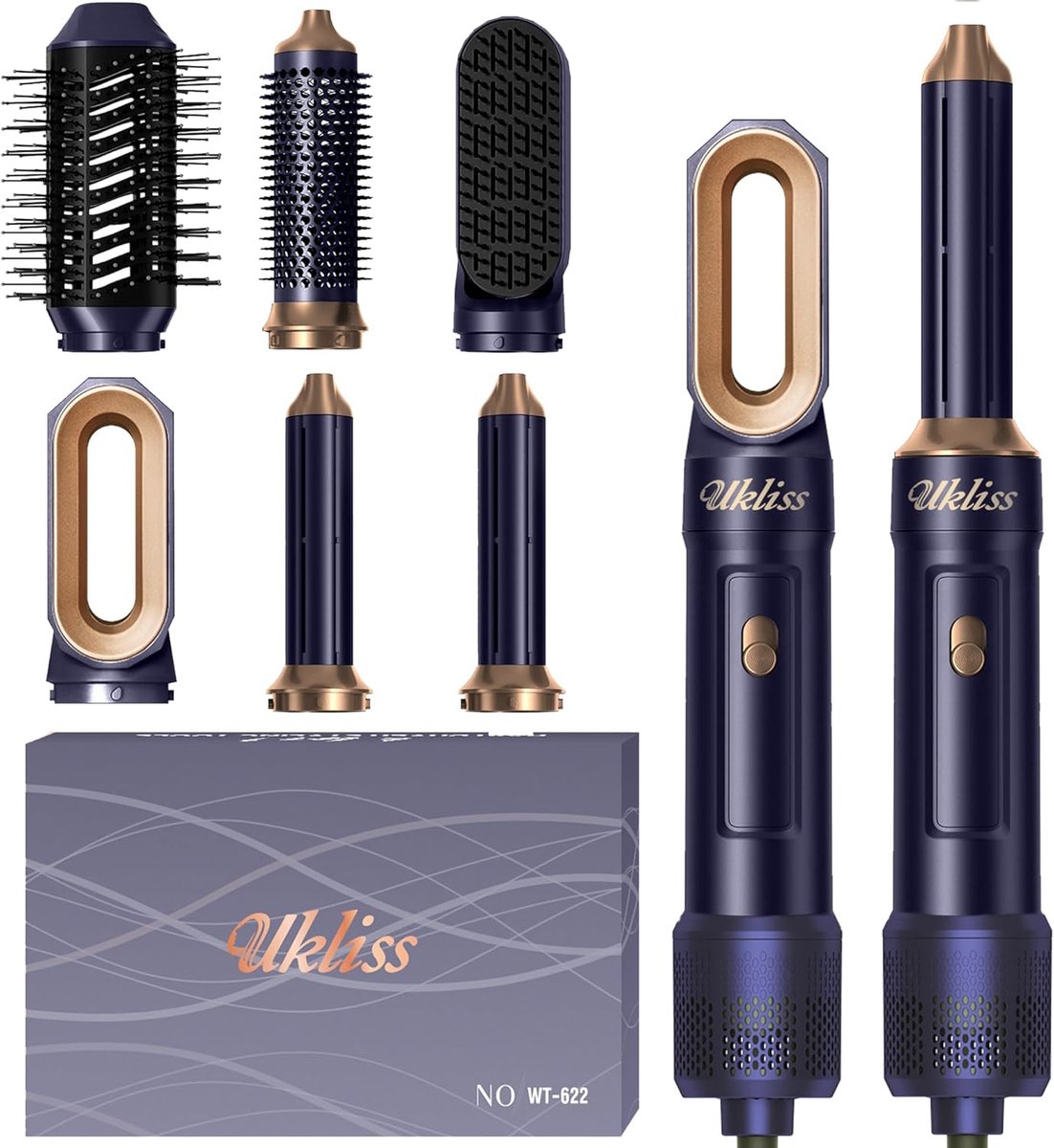 SnelShoppen - 6-in-1 Haar Föhn en Styler, Hitteborstel, Automatische Kruller, Volume Rondborstel, Massage Föhn, Blow-Dry Styler, Blauw voor Thuis en B