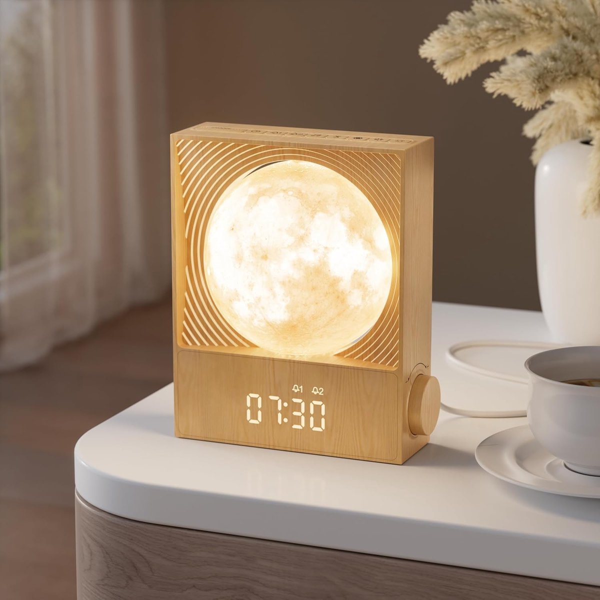SnelShoppen - Sunrise Alarm Clock voor Zware Slapers - Draaibare Maanlicht Nachtlamp met Zachte Wake-up Klok voor Slaapkamer - Snooze, 10 Licht Effect