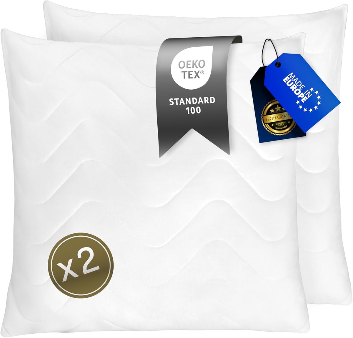 SnelShoppen - FAM' HOME Kussen Set 65x65 cm - Ergonomische Kussens met Volumineuze Vulling (820g) - Hypoallergene Slaapkussens, Wasbaar tot 95°C, Idea