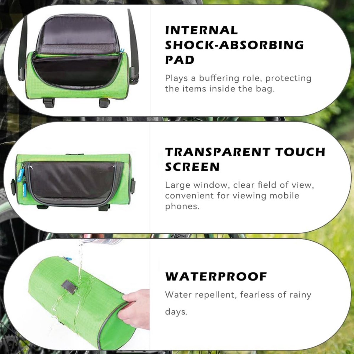 SnelShoppen - Fiets Handvat Tas, Waterproof Fiets Tas met TPU Aanraakscherm voor Smartphone, Geschikt voor MTB en Elektrische Fietsen, Oranje, Inclusi