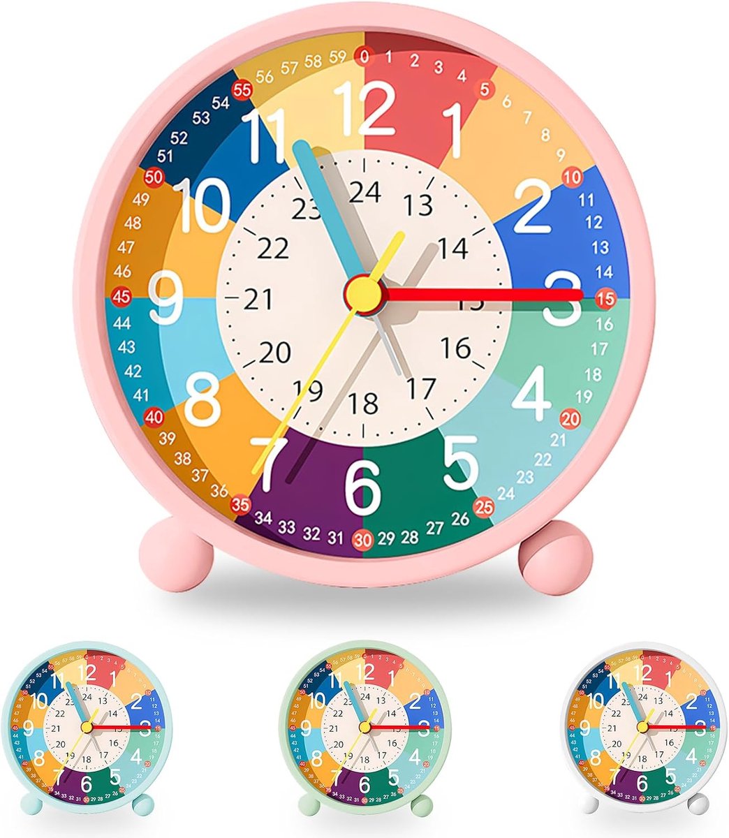 SnelShoppen - Idota Kinderwekker, Analoge Wekker zonder Tikgeluid, Zachte Alarmtoon, Leerzame Wekker voor Kinderen met Nachtlampje, Geschikt voor Jong