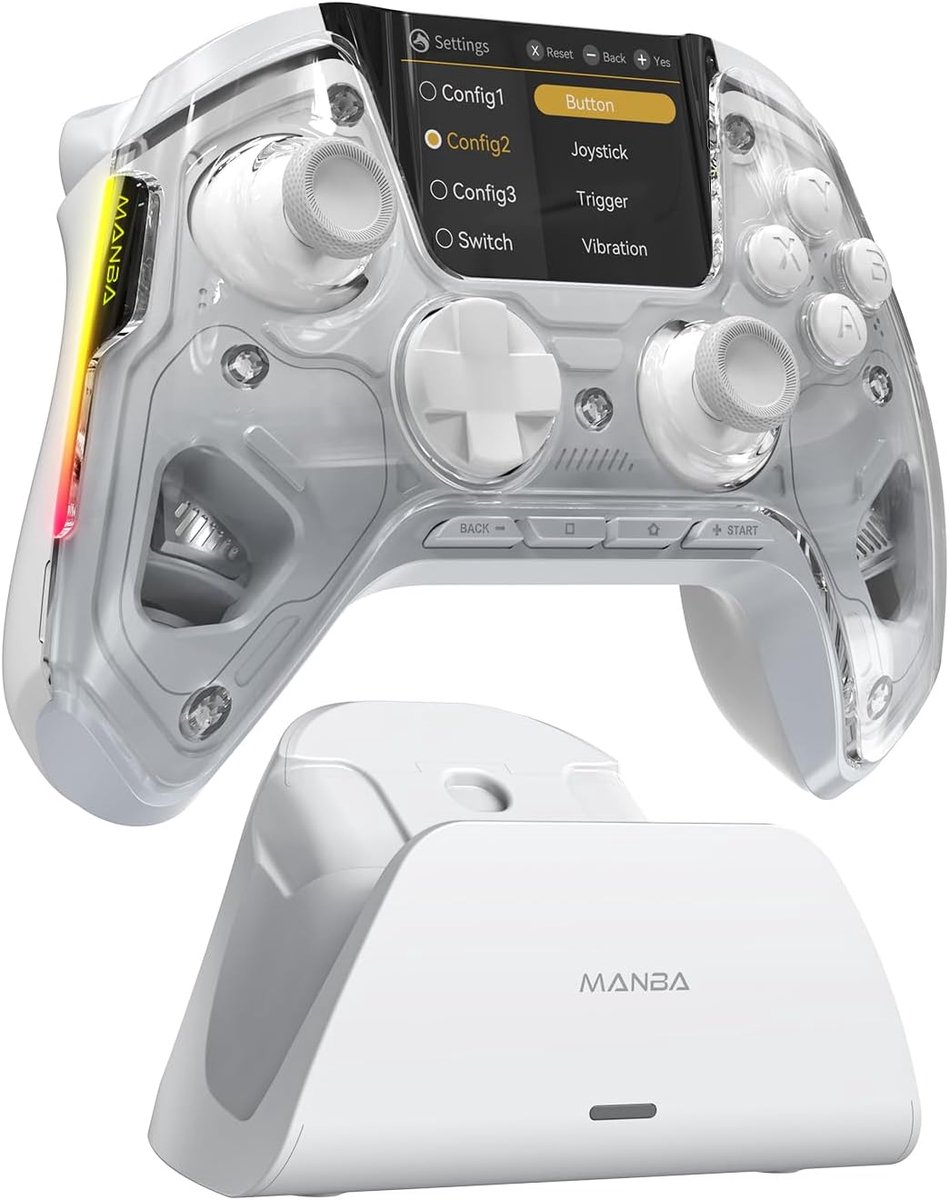 SnelShoppen - Interactieve Gamecontroller voor PC/Switch 2/iOS/Android/Steam Deck - NO DRIFT FIEHDUW ManbaOne - 1800mAh Hall Effect - LED Verlichting
