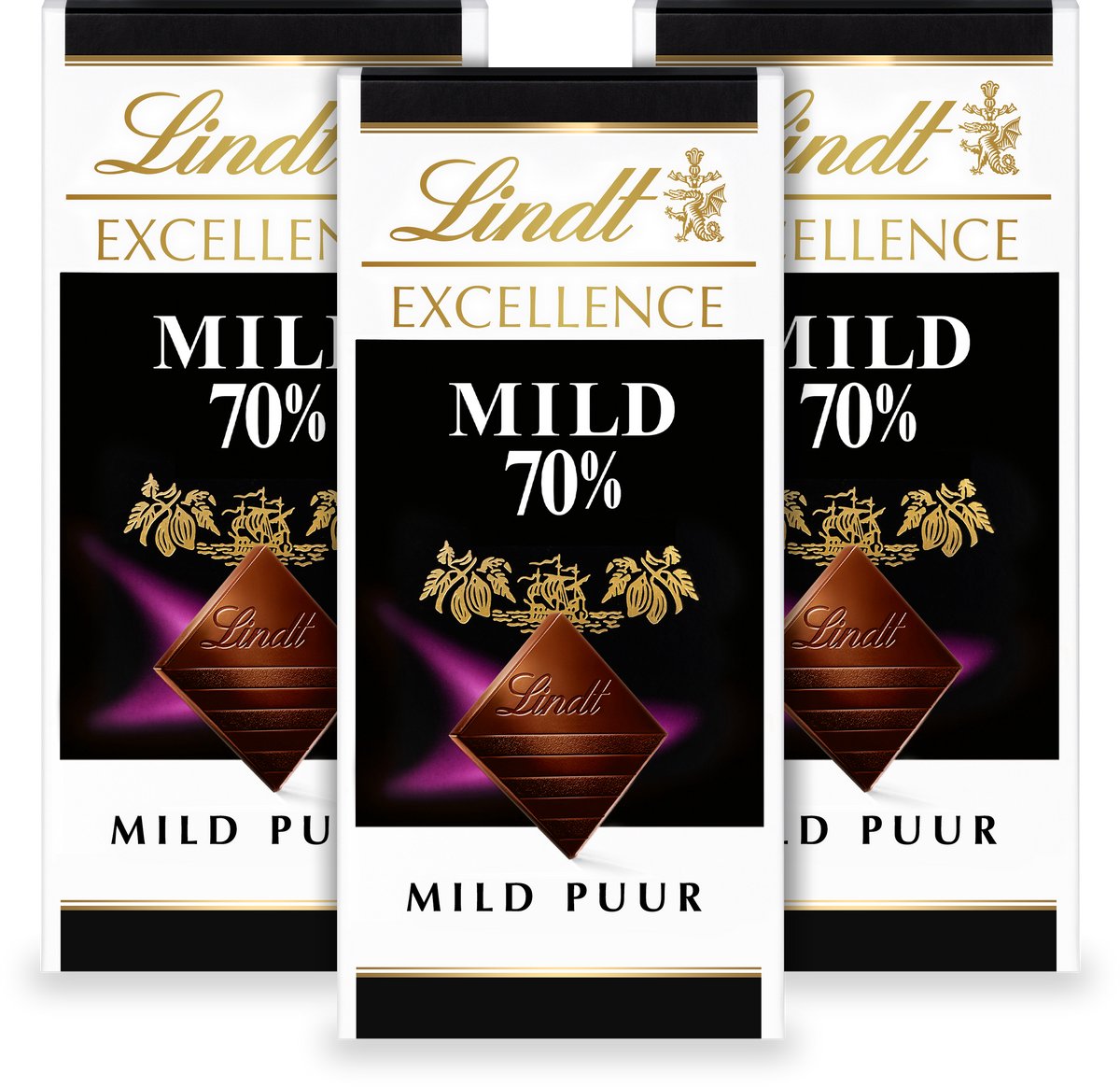 Lindt EXCELLENCE Chocolade Reep Puur - 70% Mild Pure Chocolade - 100g per reep - 3-pack