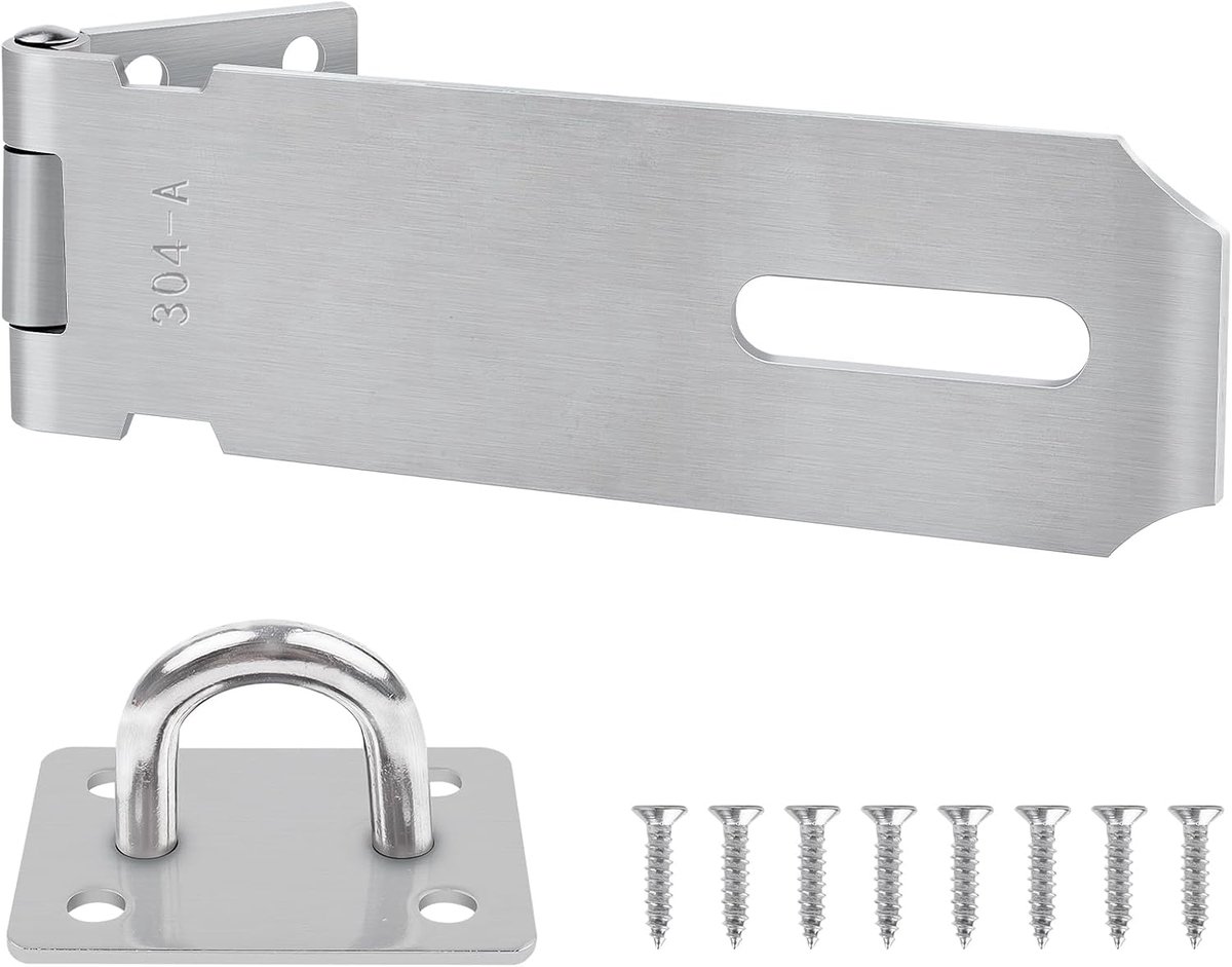 SnelShoppen - Robuuste Padlock Haspe 12.7cm RVS, Veiligheidssluiting voor Deuren, Kasten en Meer, Inclusief Schroeven, Roestvrij Staal, 157x39mm