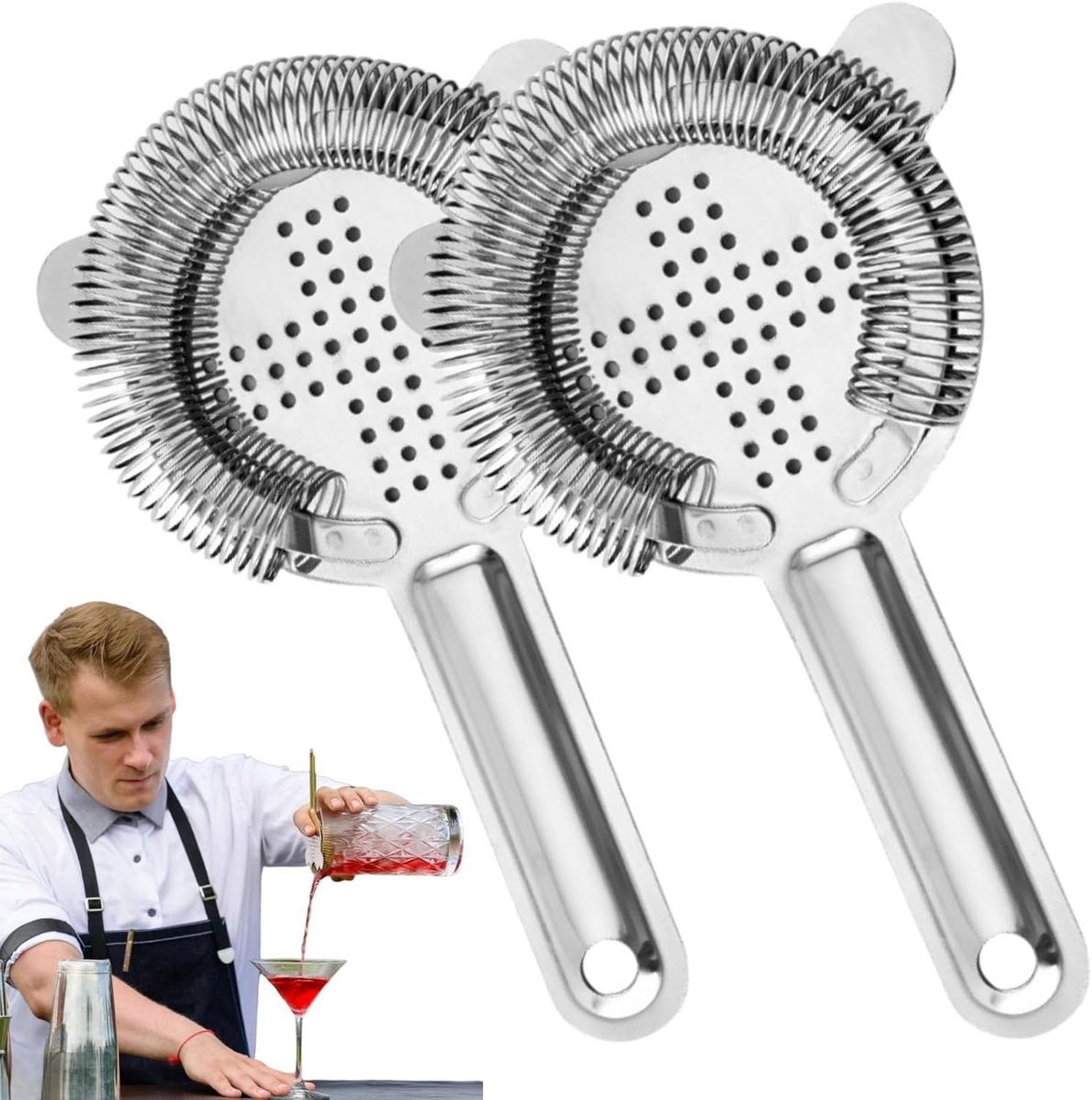 Thijox - Cocktailzeef Roestvrij Staal Set van 2 Stuks - Professionele Strainer Barman met Veer en Filter voor Feest, Bar, Club en Party