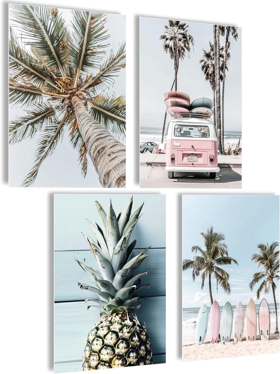 SnelShoppen - Vintage Surfing Posters Set Hawaii Aesthetic Wanddecoratie HD Beeldkwaliteit Beach Style voor Slaapkamer en Woonkamer